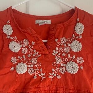 Garnet Hill Girls Orange Tunic with White and Silver Floral Embroidery size 10